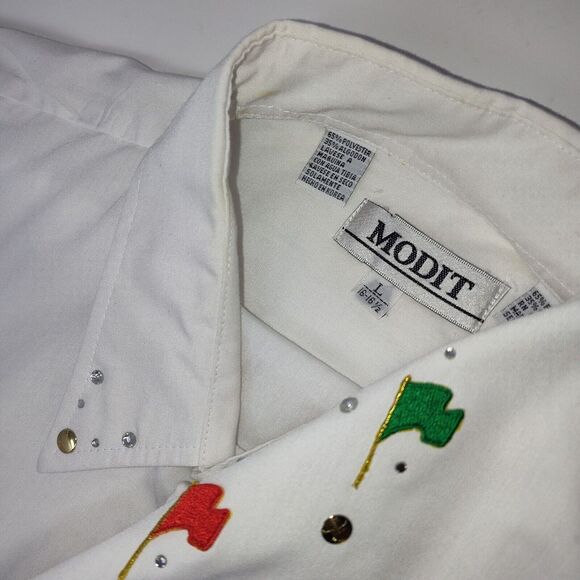 Other - Modit White Solid Embellished Mens Long Sleeve Button Down Golf Shirt Sz 16-16.5